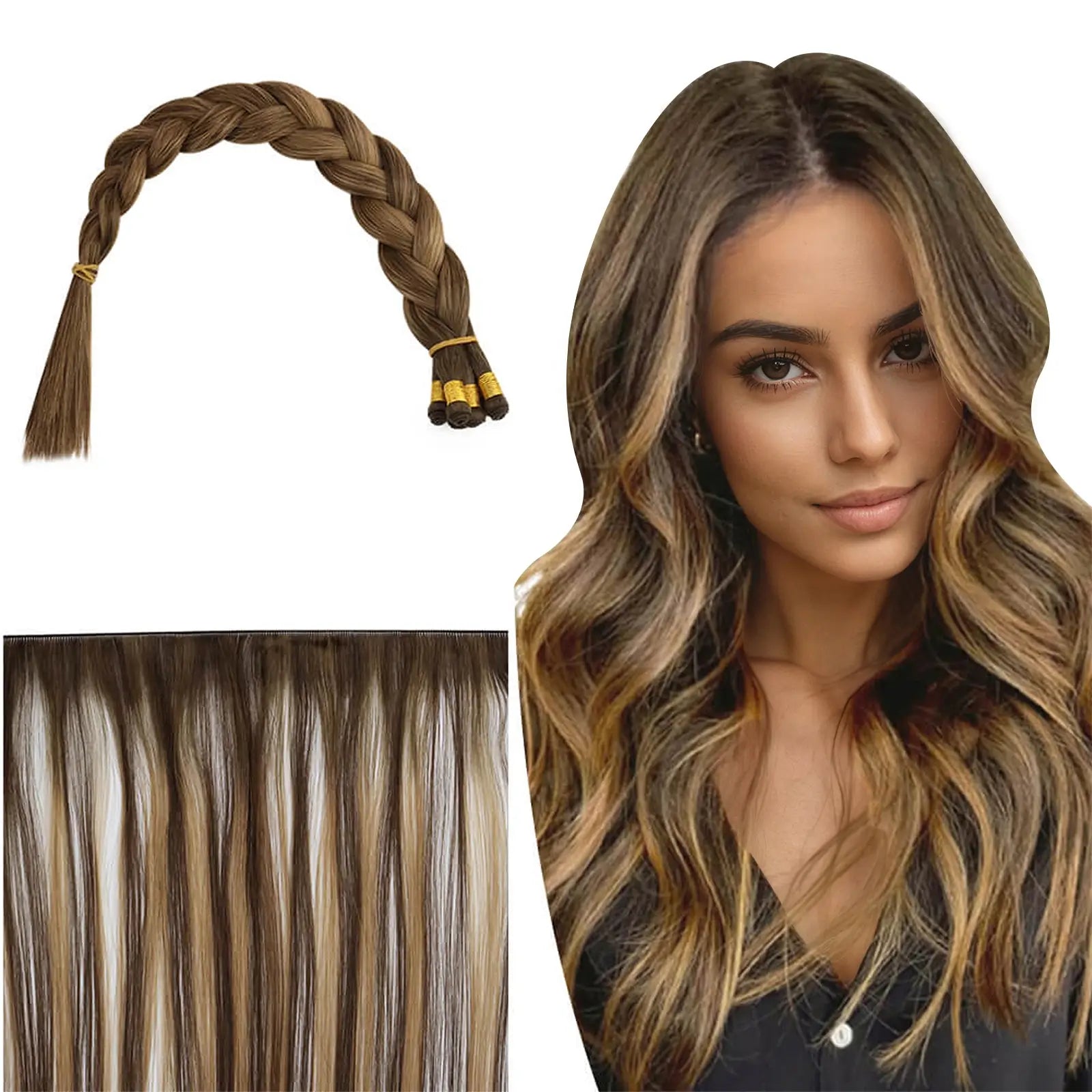 Full Cuticle Hand-tied Hair Extensions Virgin Human Hair Balayage #DU