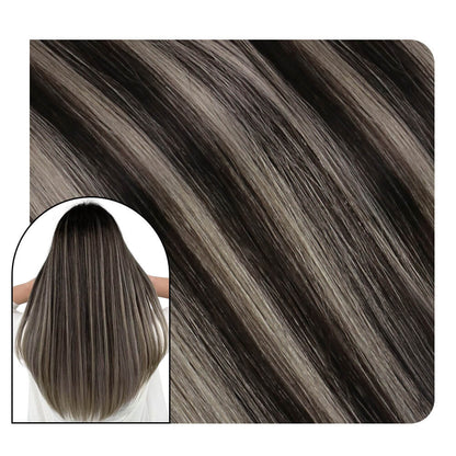 Flower Invisible Tape in Extensions For Black Hair Balayage #1B/Silver/1B