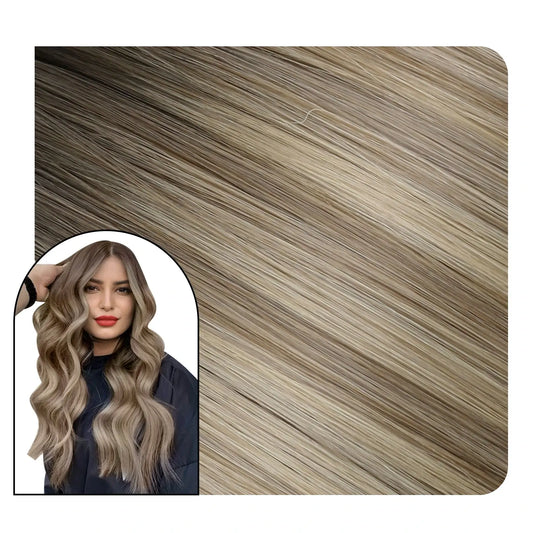 hybrid weft invisible hair extensions for salon balayage color
