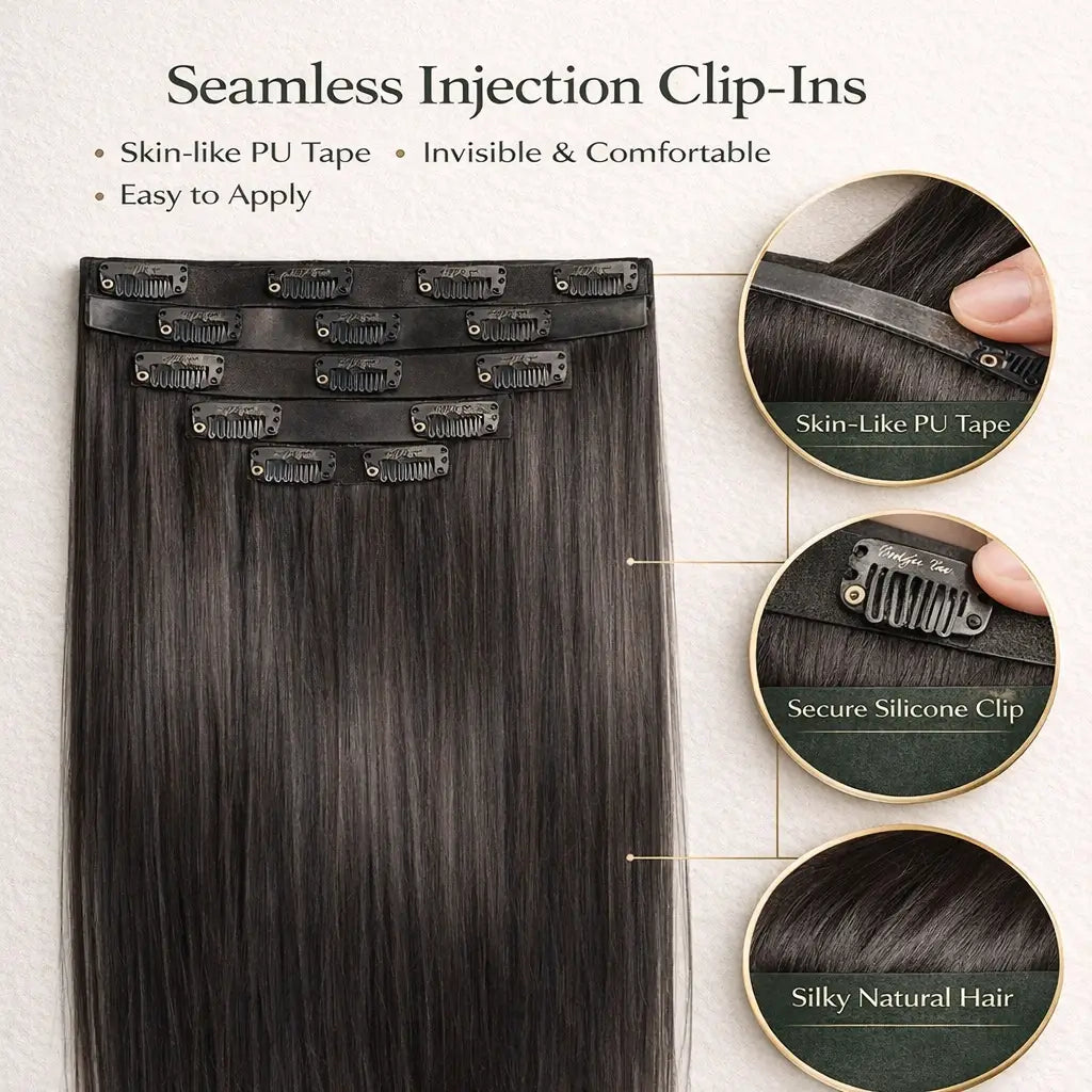 Human_Hair Injected_PU_Clip_In_Hair_Extensions