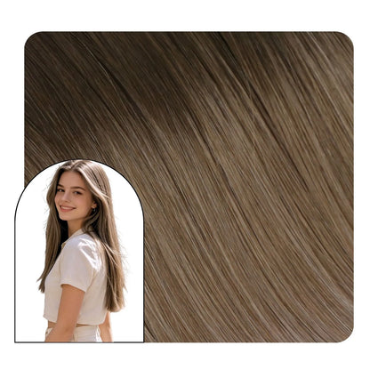 Non Pre‑Taped Tape In Hair Extensions Virgin Almond Brown Balayage