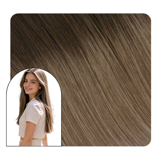 Non Pre‑Taped Tape In Hair Extensions Virgin Almond Brown Balayage