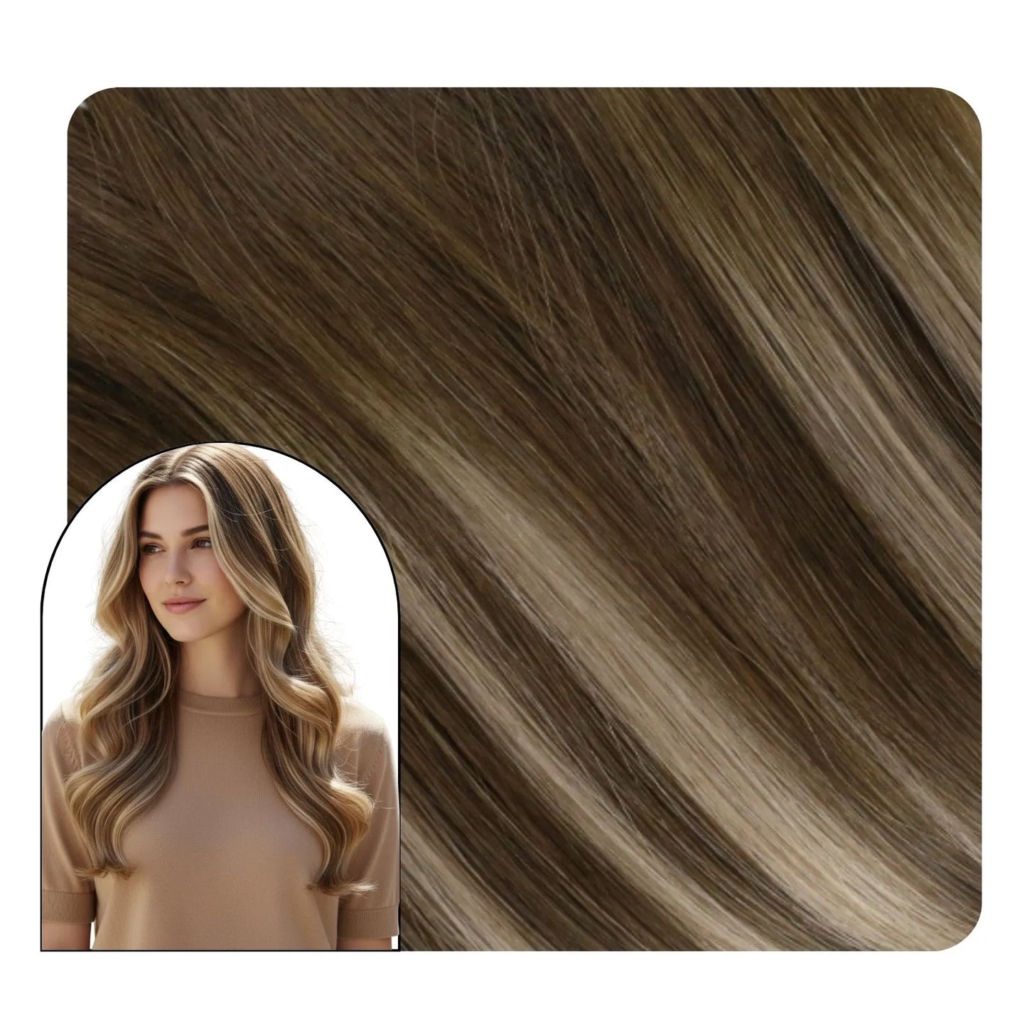 Non Pre‑Taped Virgin Tape in Hair Extension Chestnut Brown Balayage