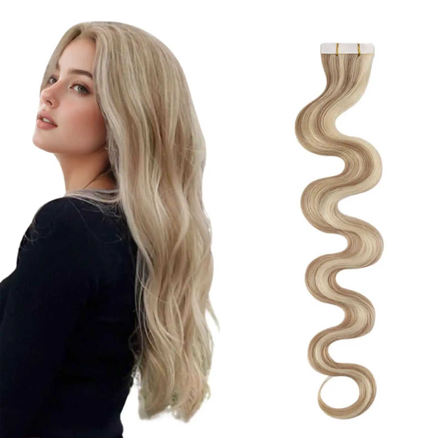Body Wavy Inject Tape in Extensions Ash Blonde Highlighted Bleach Blonde #P18/613