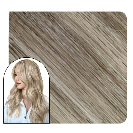 Clip in Hair Extensions 100% Human Hair Highlight Brown Blonde