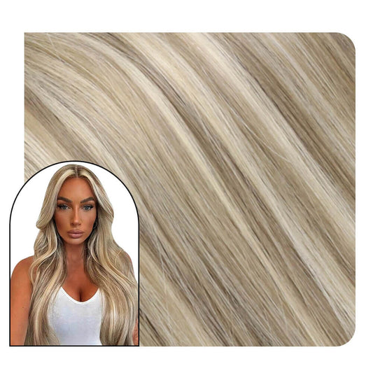 Flat Silk Weft Hair Extensions Virgin Human Hair Highlight Brown With Blonde #P8/60