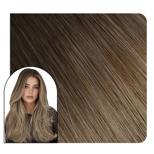 Balayage Human Hair Clip in Extensions Brown Blonde