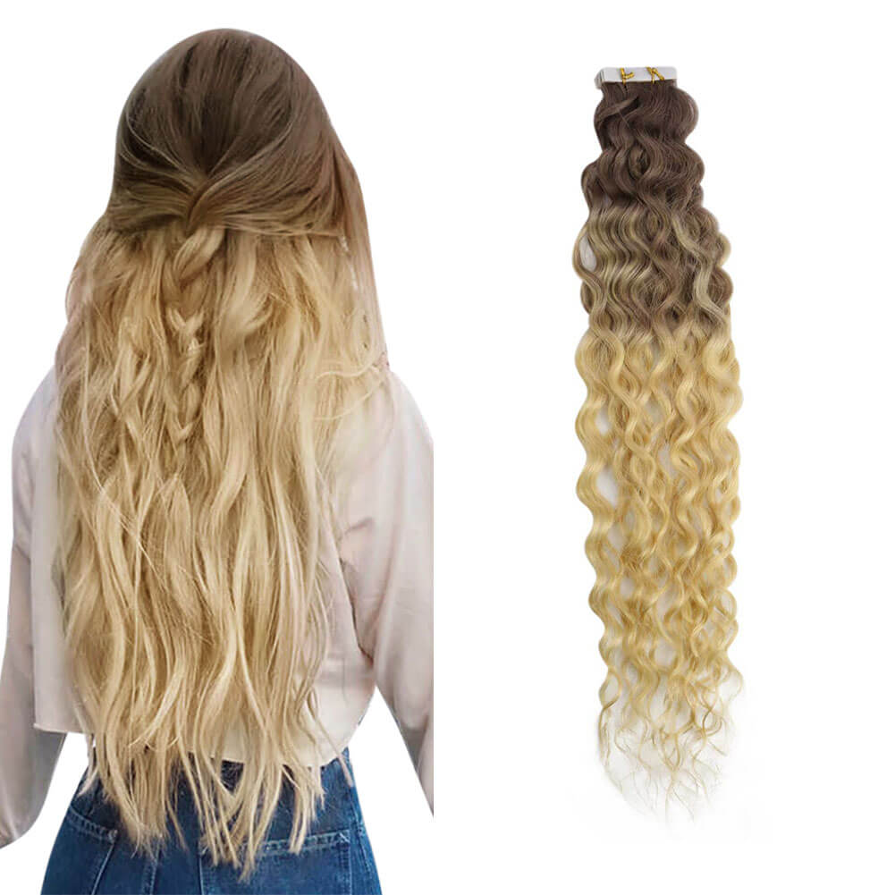 balayage ombre curly injection tape in hair extensions natural wave hair