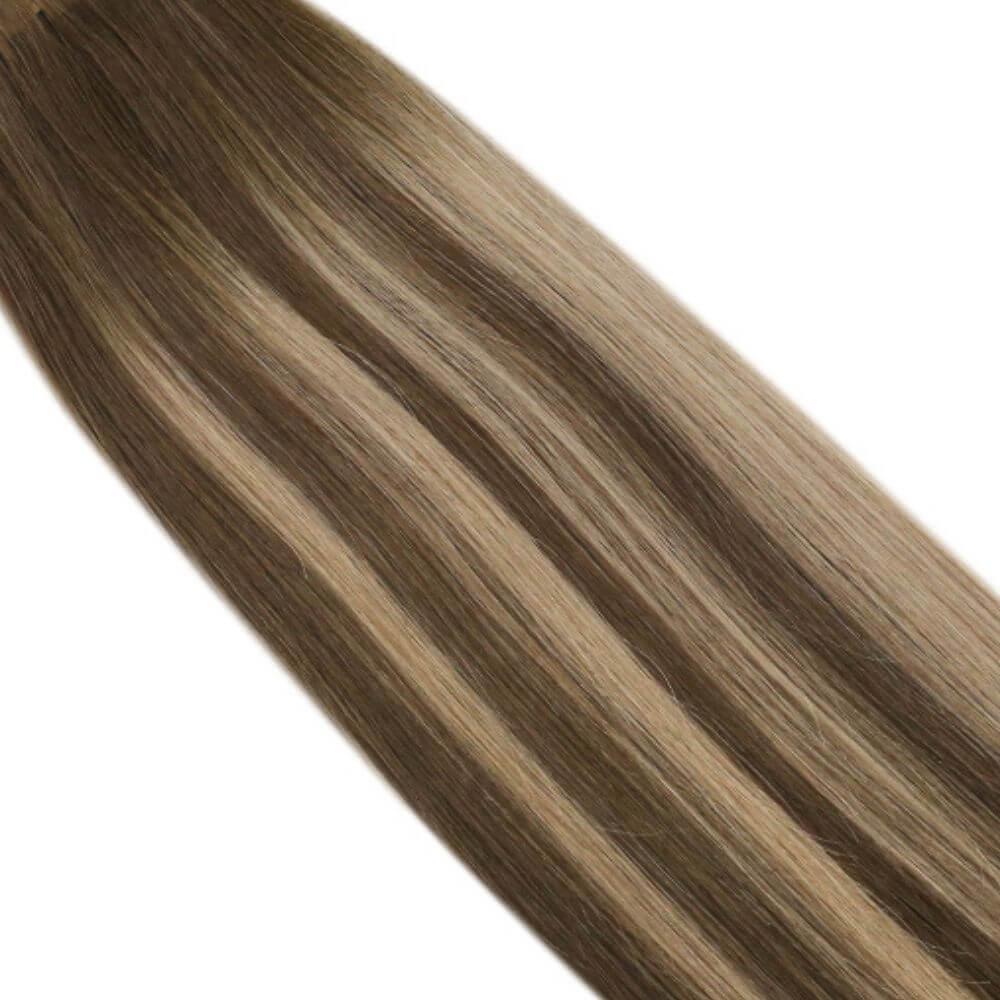 Seamless Injected Hole Flat Weft Human Hair Balayage Color #4/27/4