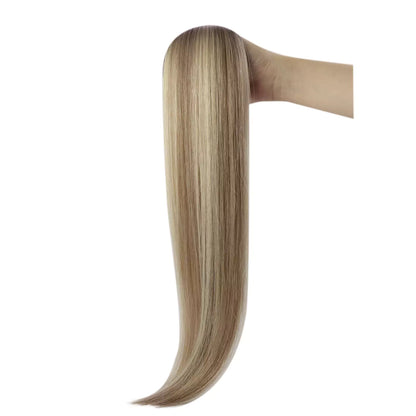 invisible tape in hair extensions balayage color