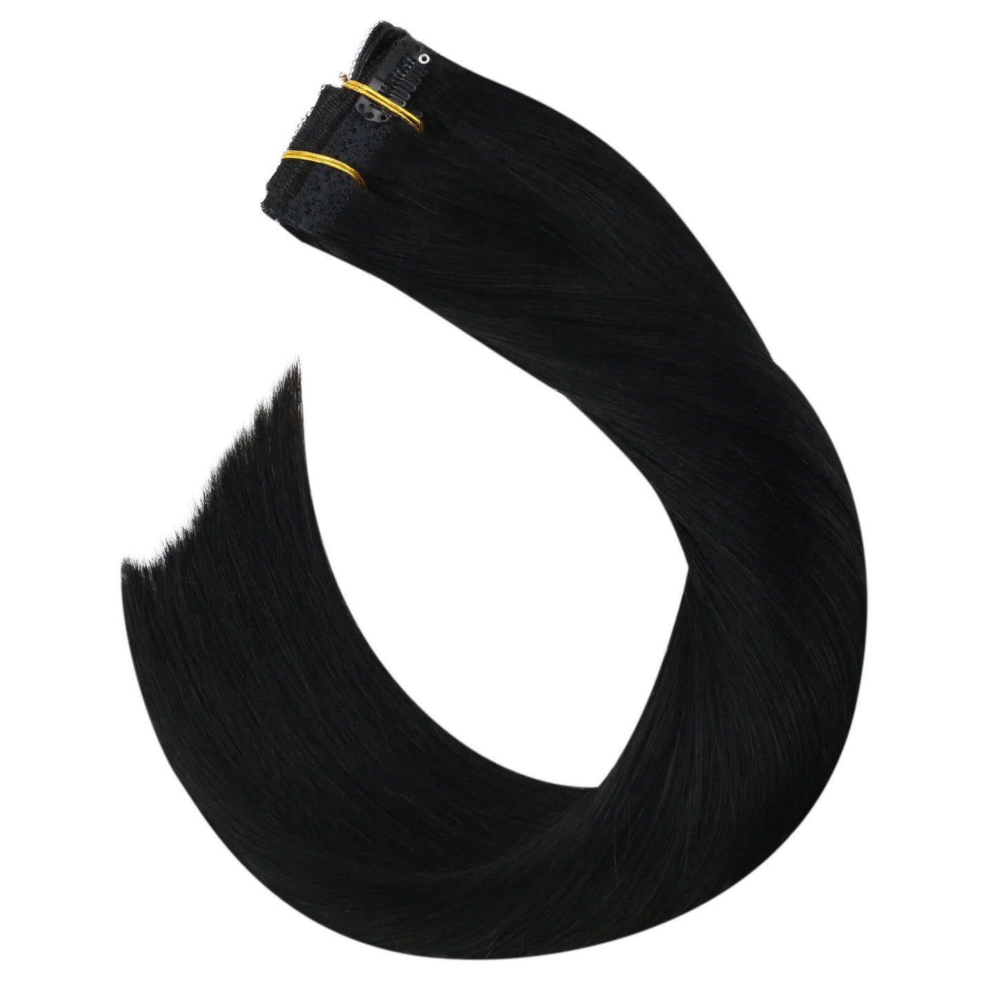 Clip in Real Hair Extensions Human Hair Full Head Natual Jet Black Hair #1