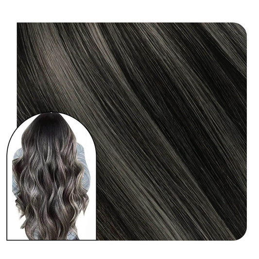 Invisible Genius Weft Extensions Balayage Black With Silver v