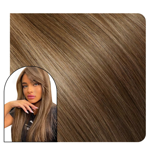 Hybrid Weft Extensions Real Human Hair Highlight Brown Blonde #P6/10