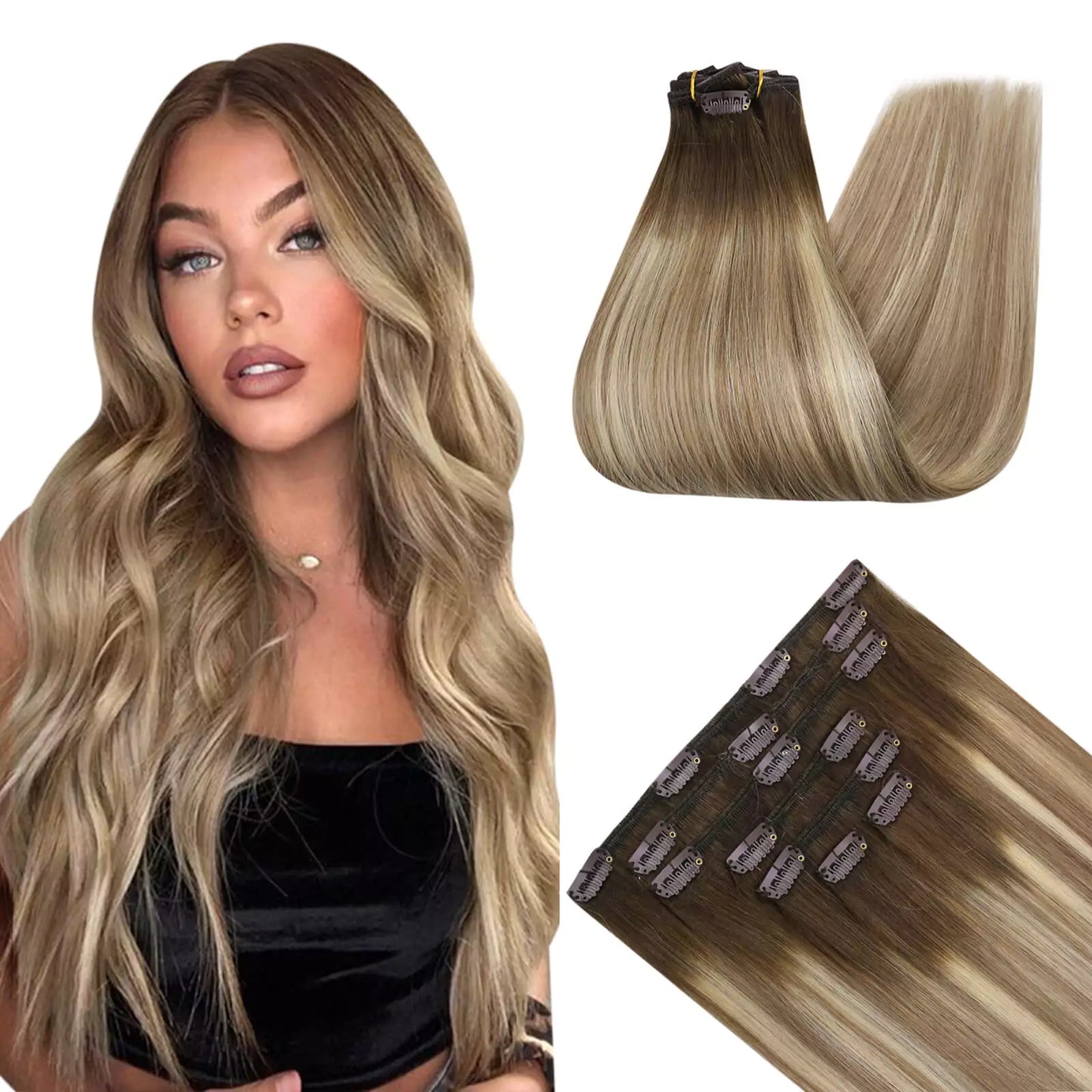 clip-in-hair-extensions-brown-blonde-human-hair