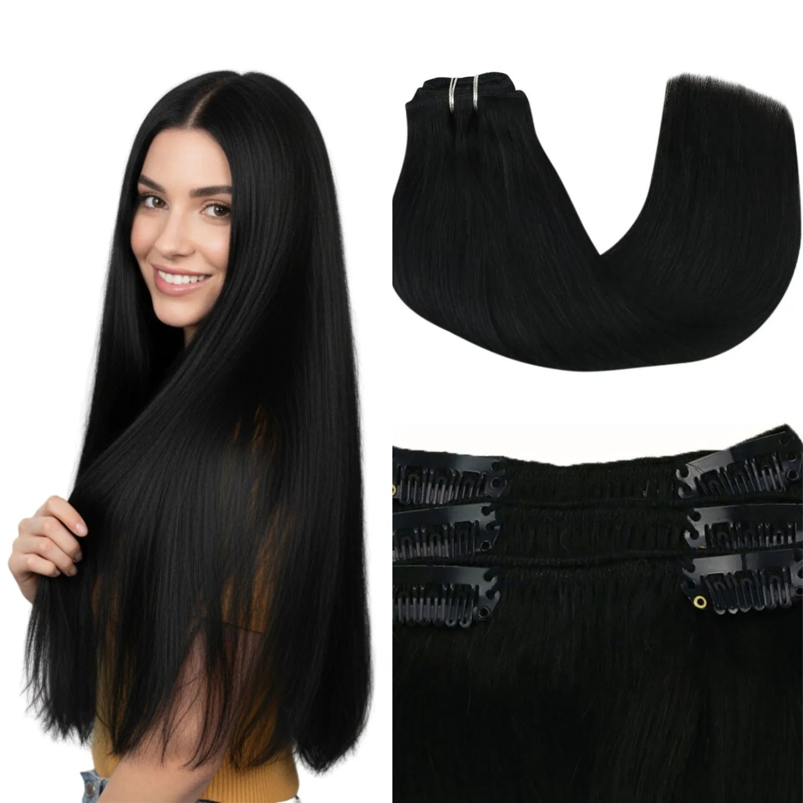 jet black hair clip in hair extensions