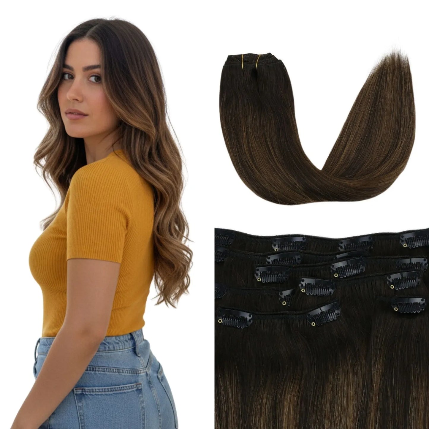 balayage brown clip in hair extensions