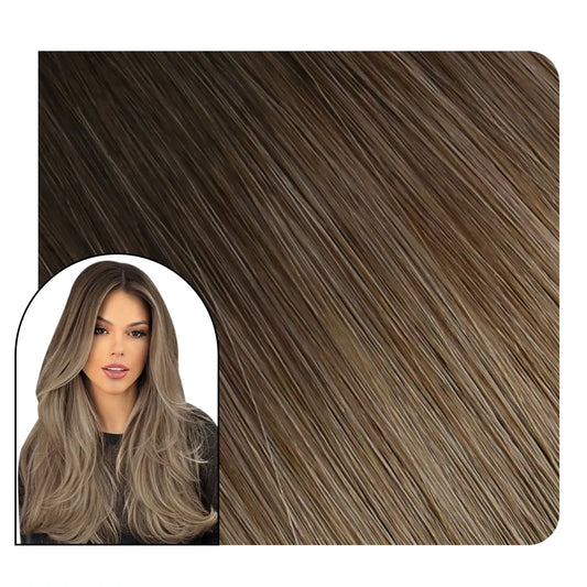Balayage Human Hair Clip in Extensions Brown Blonde 