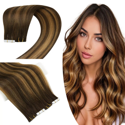 Injection Tape in Hair Extensions Real Human Hair Balayage Color #DU
