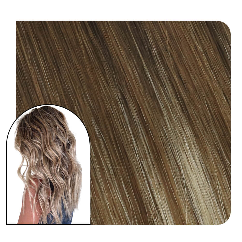 Balayage Dark Brown Ombre Medium Brown Mix Bleach Blonde 50g Keratin Hair Extensions
