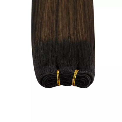 human hair sew in extensions balayage color