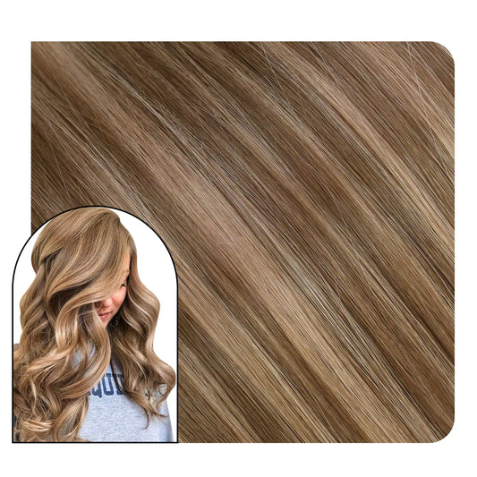 Highlighted Invisible Injection Tape in Extensions Virgin Brown Blonde Hair