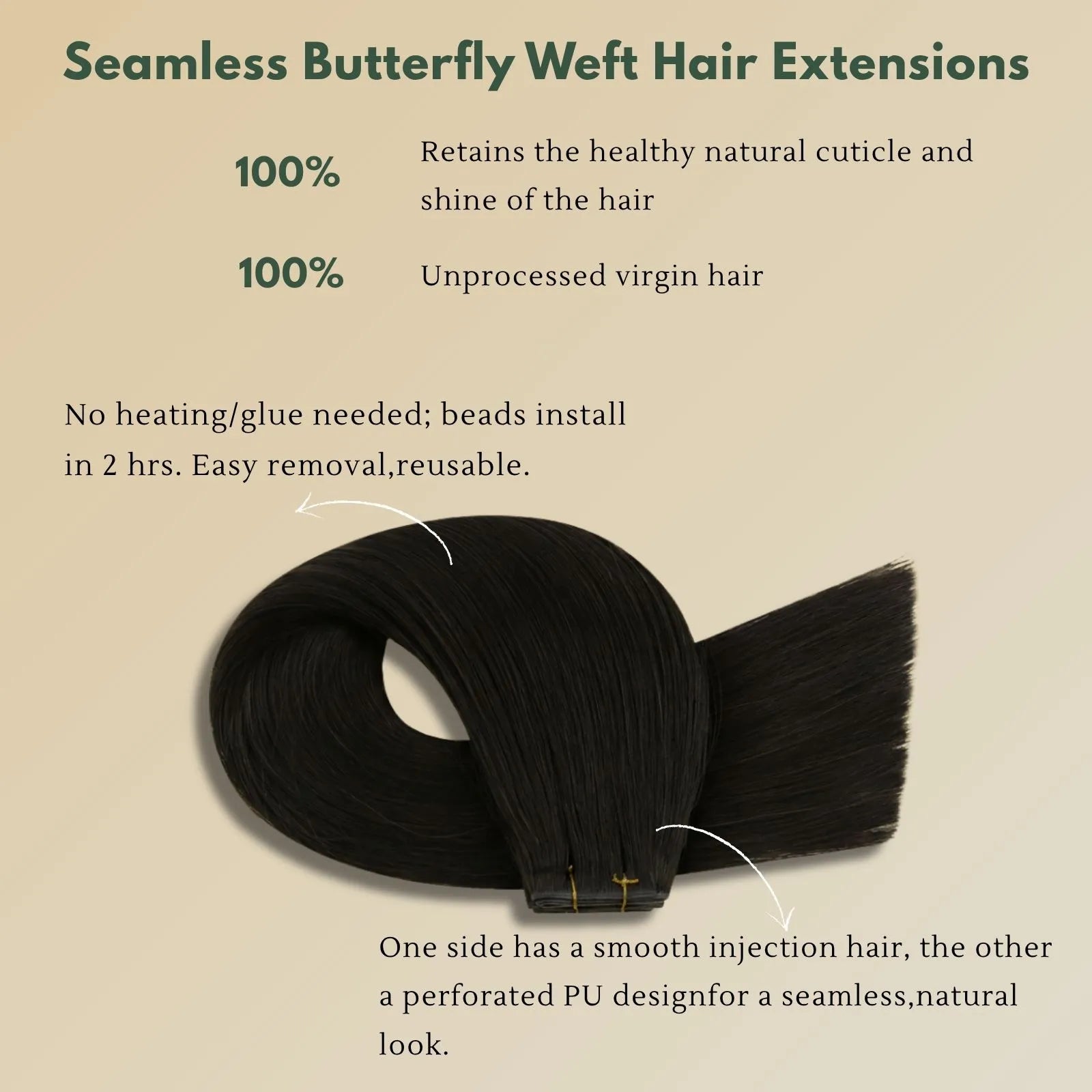 seamless human hair bundles butterfly weft for thin hair