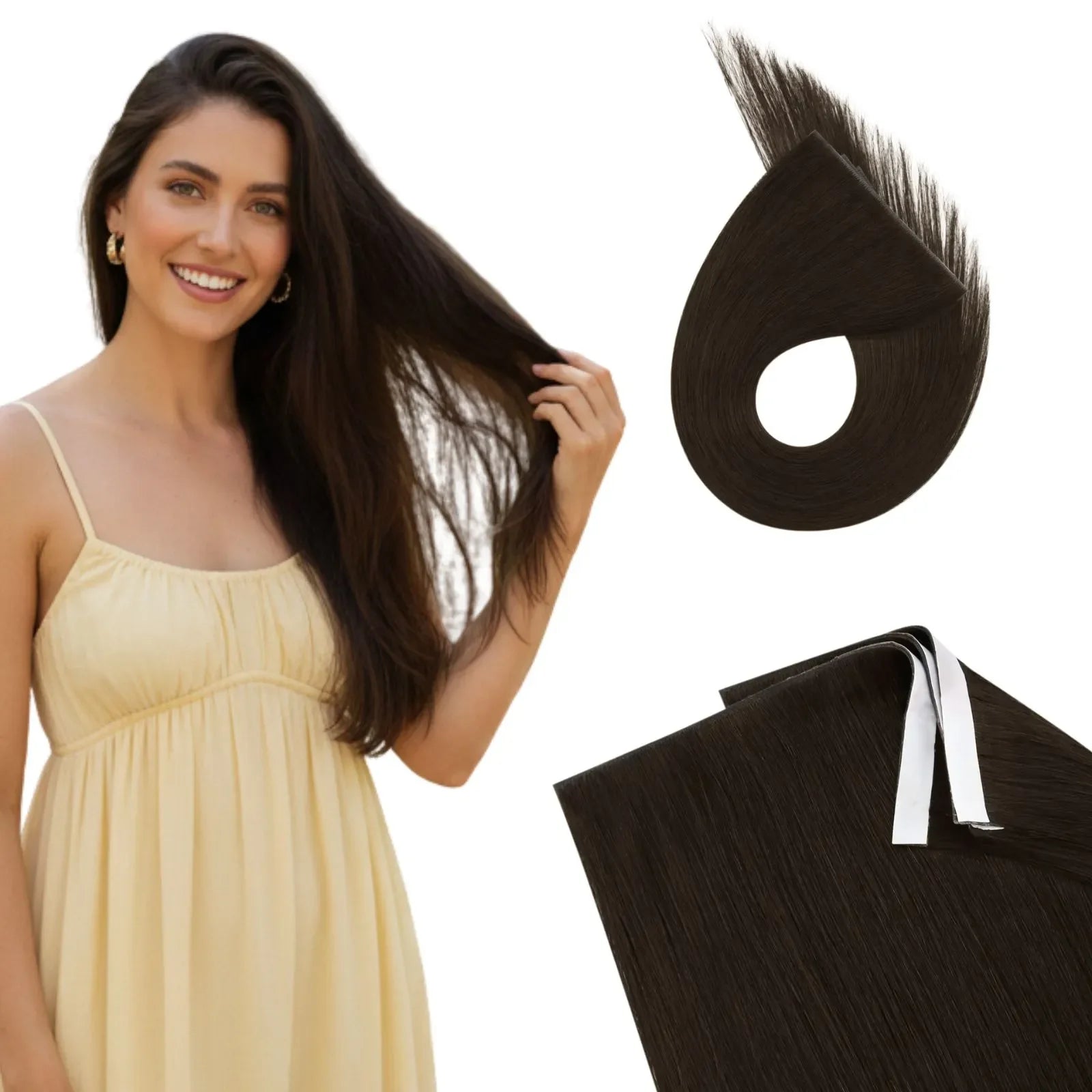 brown seamless tape in weft hair extensions