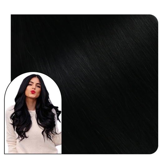 Invisible Thick Genius Weft Extensions Human Hair Weft Jet Black