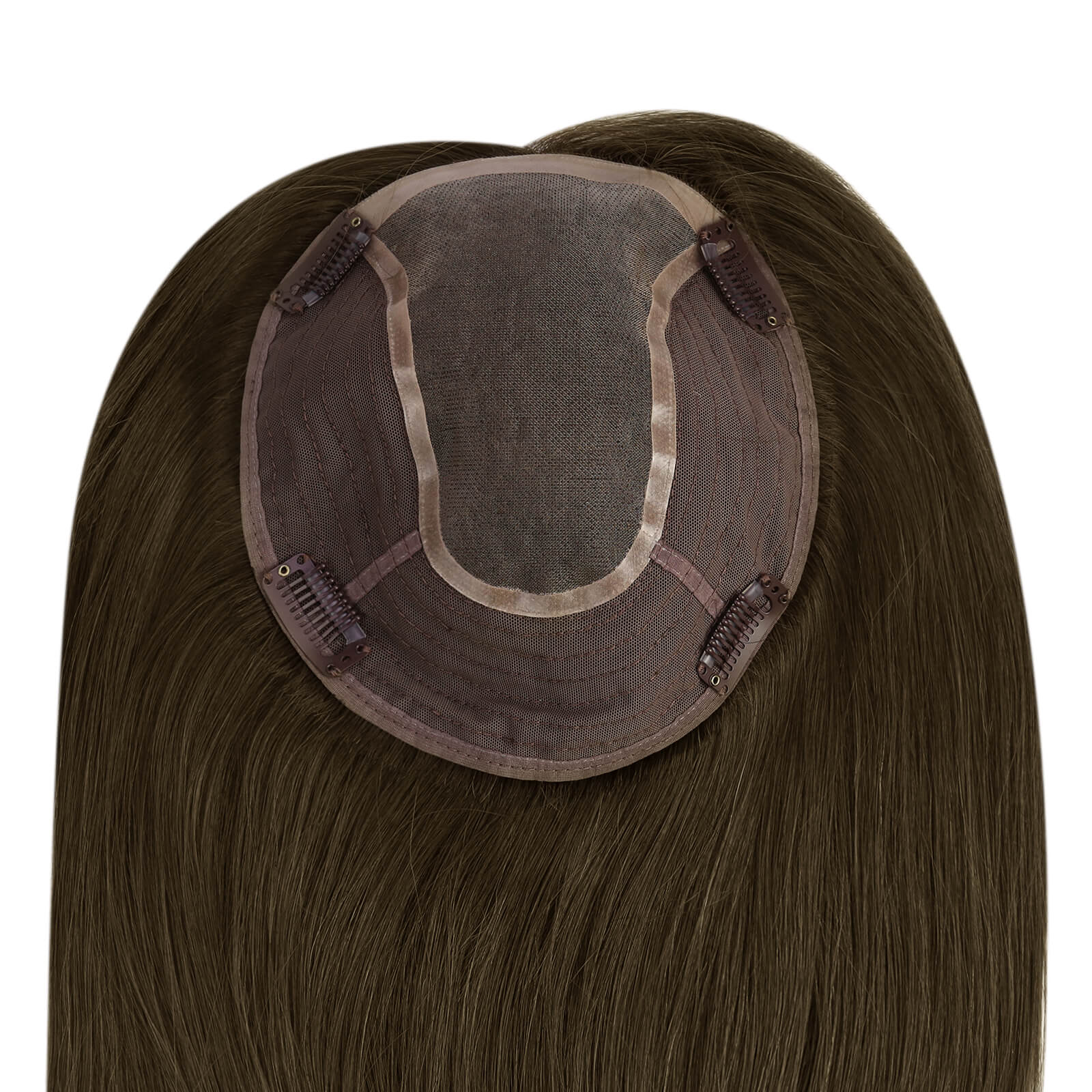 solid brown virgin hair topper clip on hair thick topper