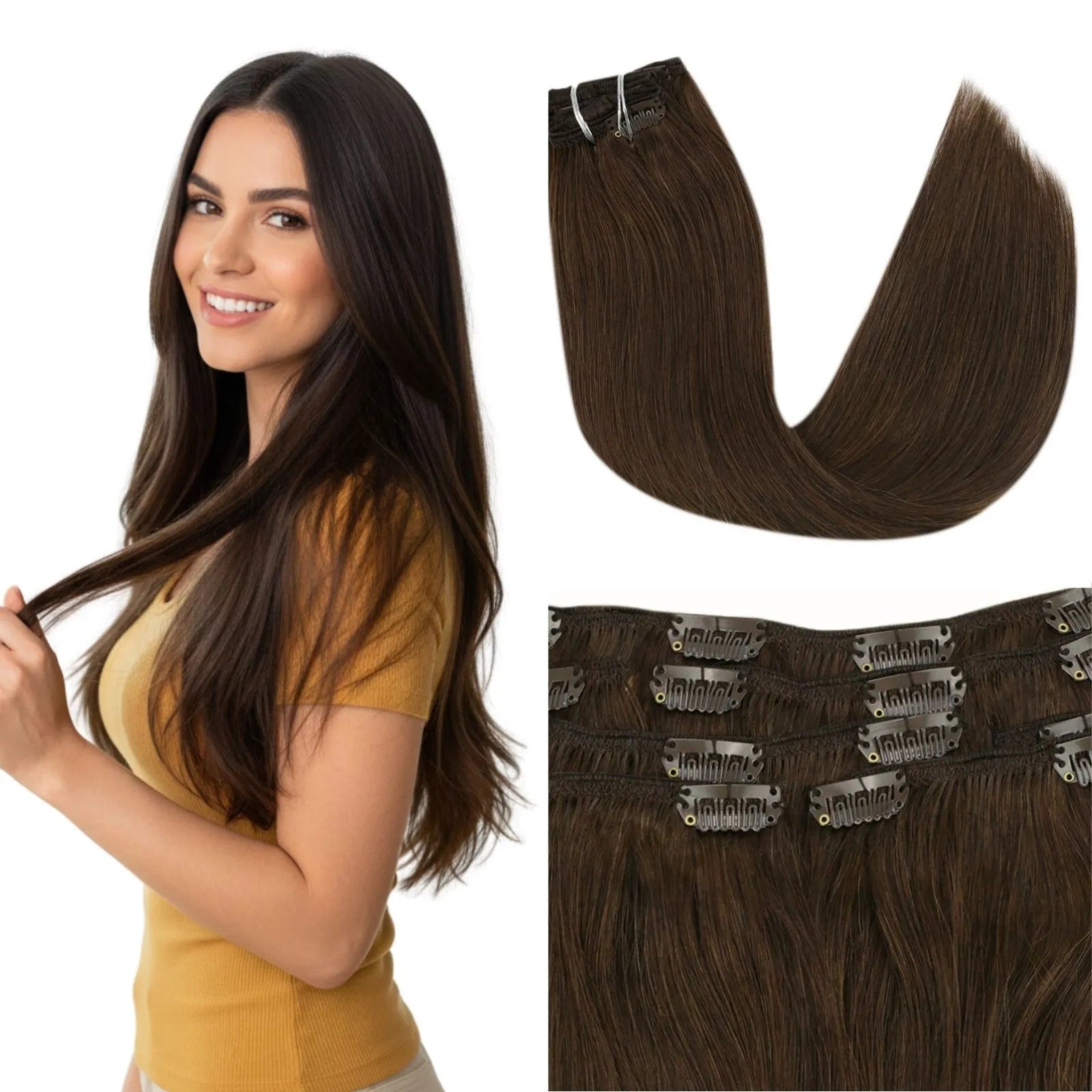 thickened clip in hair extensions brown hair