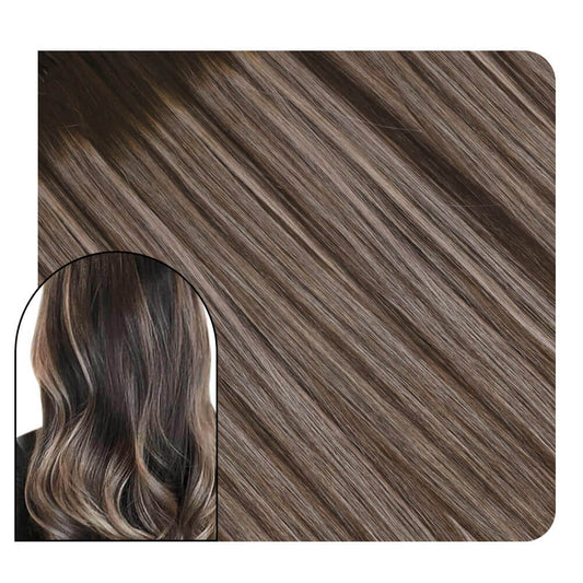 Micro Ring Hair Extensions Remy Hair Two Tone Dark Brown with Ash Blonde 4/18/4