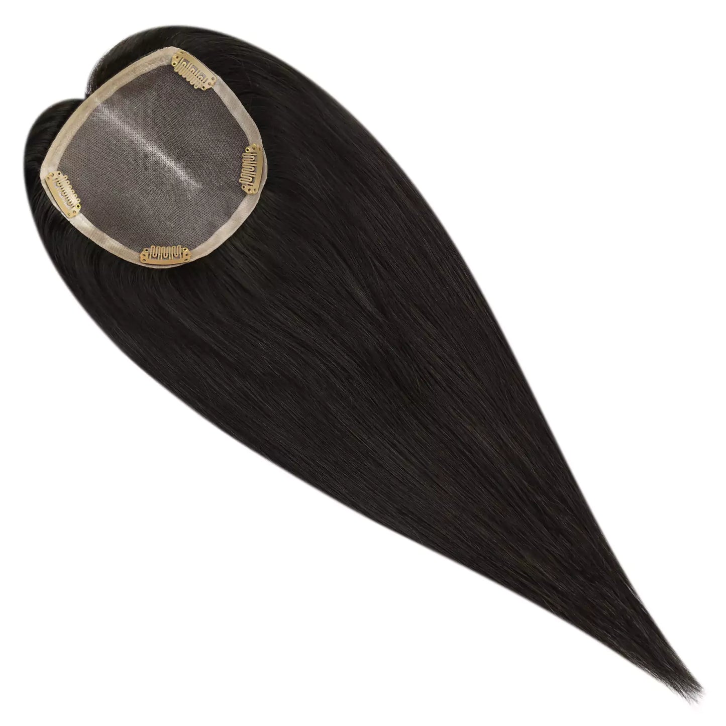 [Density Upgrade 150%] 100% Human Hair Topper Invisible Secret Hariline Hairpieces without Bangs Off Black #1B