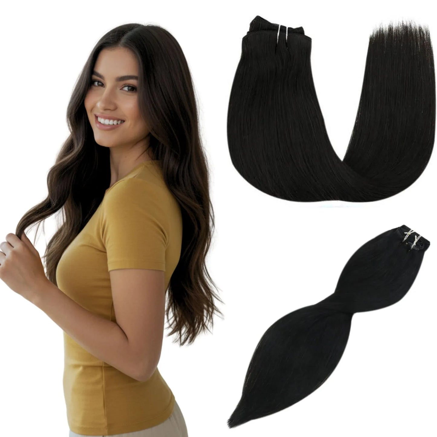seamless clip in hair extensions off black