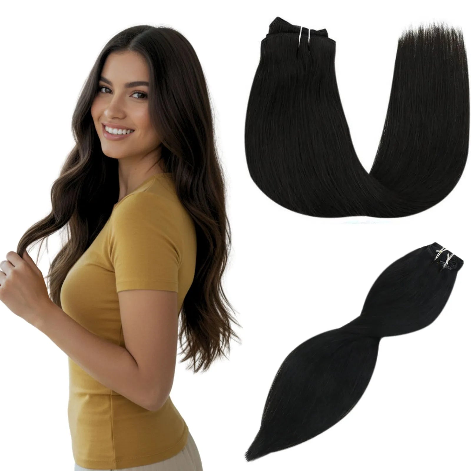 seamless clip in hair extensions off black