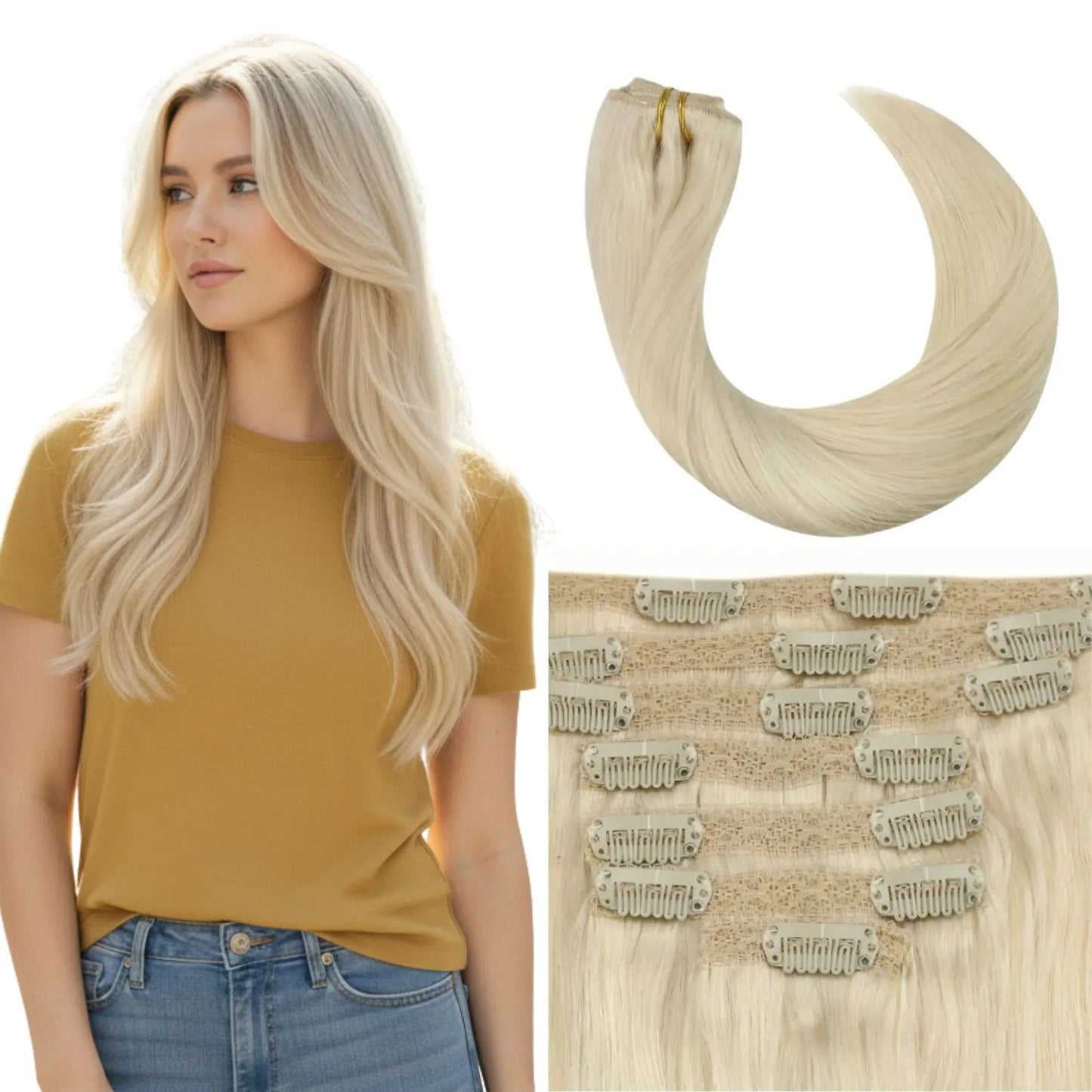 blonde pu clip ins seamless clip in extensions 