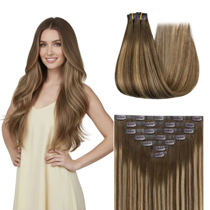 balayage brown hair injected pu clip ins