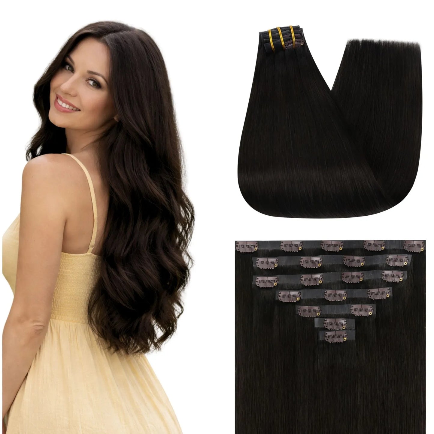 PU injectipn clip in remy human hair extensions brown color