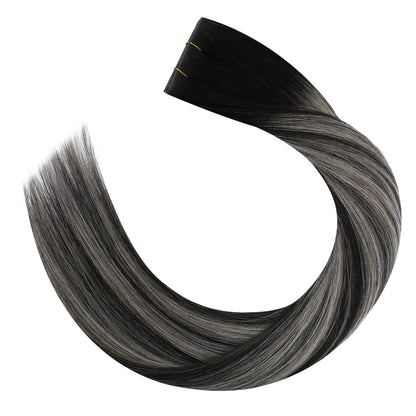 butterfly weft human hair extensions seamless weft hair extensions black with silver for thin hair