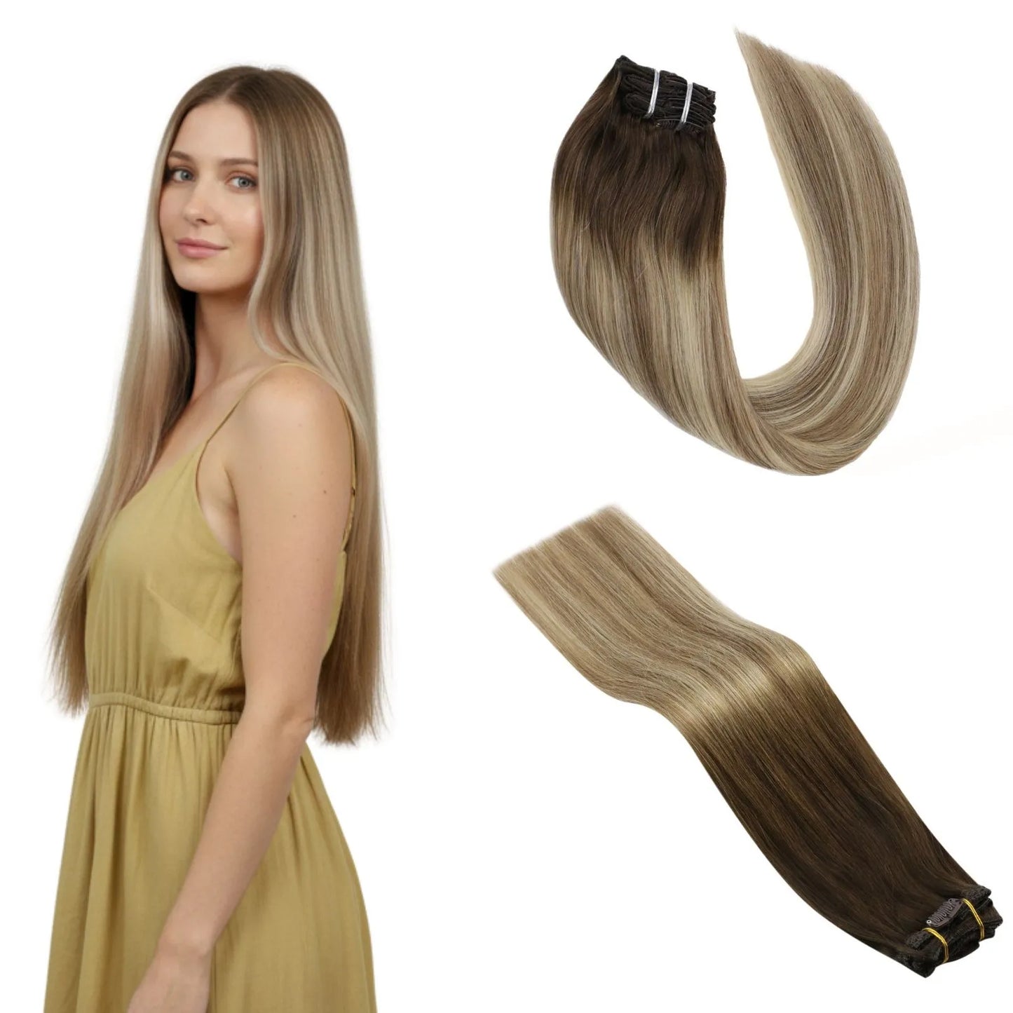 seamless clip in hair extensions human hair blonde balayage