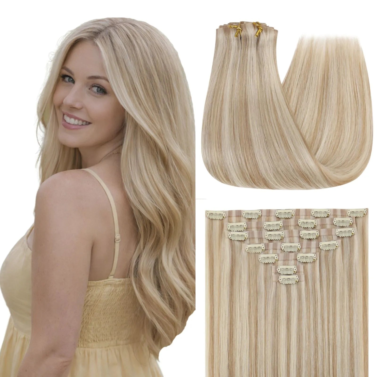 seamless pu clip ins remy human hair blonde hair