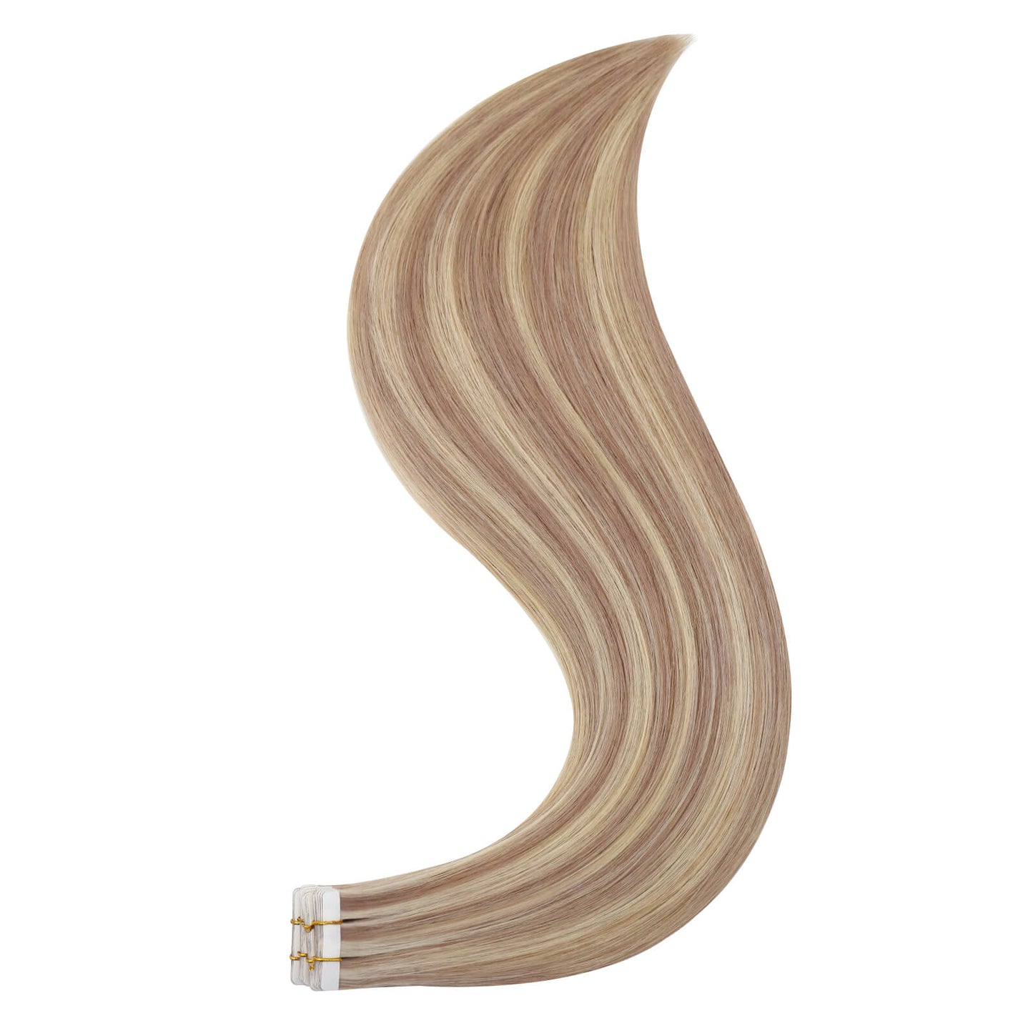 Virgin tape in hair extensions highlight blonde