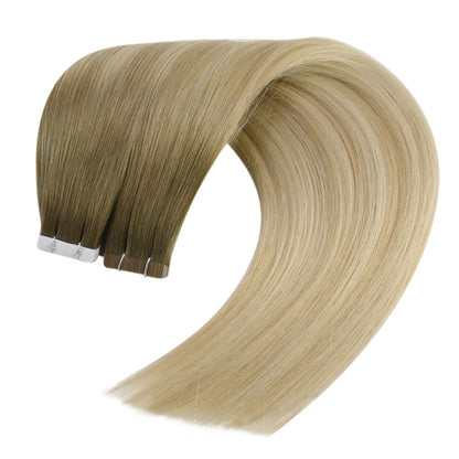 brown mix blonde balayage color virgin tape in hair cheap wholesale tape in hair extensions
