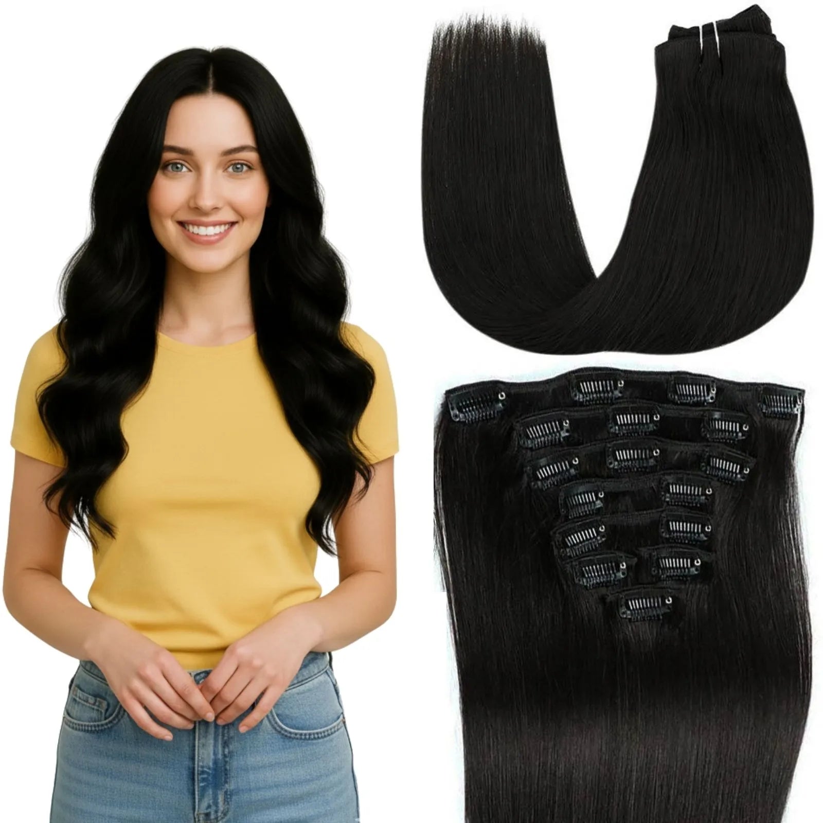 off black clip in remy human hair extensions