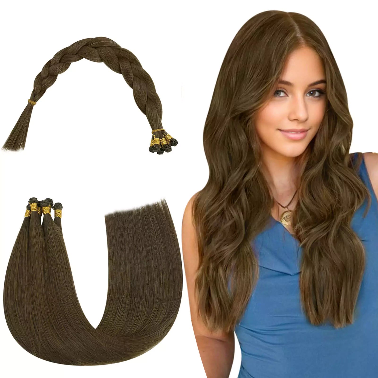Full Cuticle Virgin Hand-tied Real Human Hair Weft Medium Brown 4