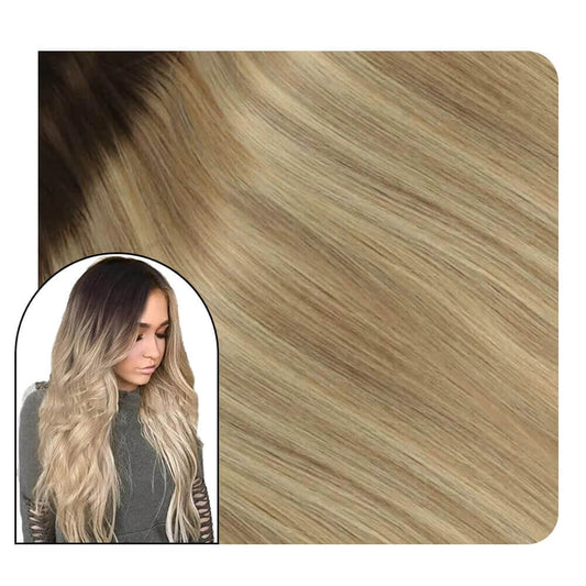 Flat Silk Weft Hair Extensions Balayage Virgin Hair Brown Ombre Blonde