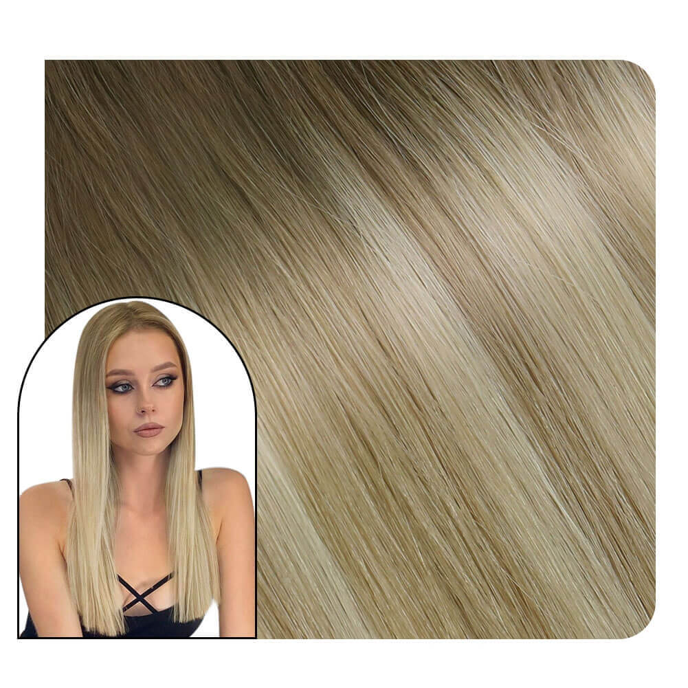 Invisible Tape in Hair Extensions Balayage Brown With Blonde #8/27/60