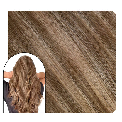 Brown Blonde Hightlighted Tape in Real Human Virgin Hair Extensions