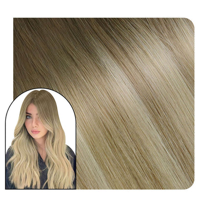 brown mix blonde balayage color virgin tape in hair
