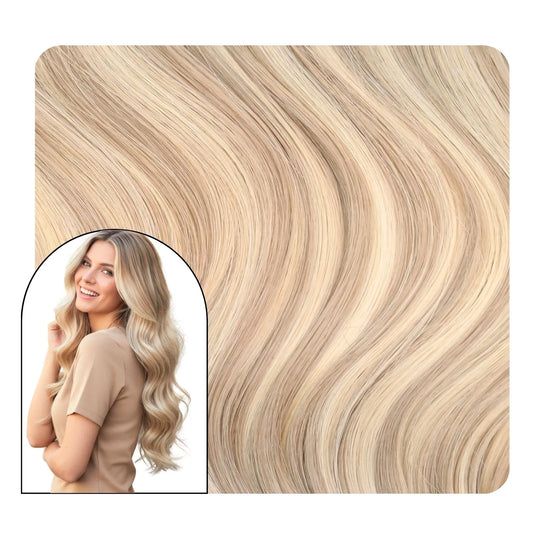 highlighted blonde wavy butterfly weft hair for thin hair