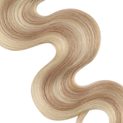 highlighted blonde wavy butterfly weft hair for thin hair